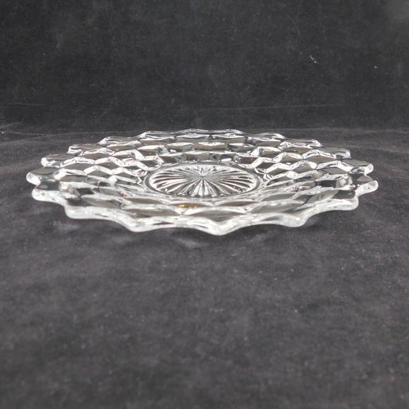Set of 2 Fostoria American Clear 7 3/4" Glass Salad Plate Cube Diamond Pattern - Picture 8 of 9